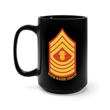 Load image into Gallery viewer, Black Mug 15oz - USMC - Enlisted Insignia - E9 - Master Gunnery Sergeant (MGySgt) - Dress Blue - Bottom Txt t X 300
