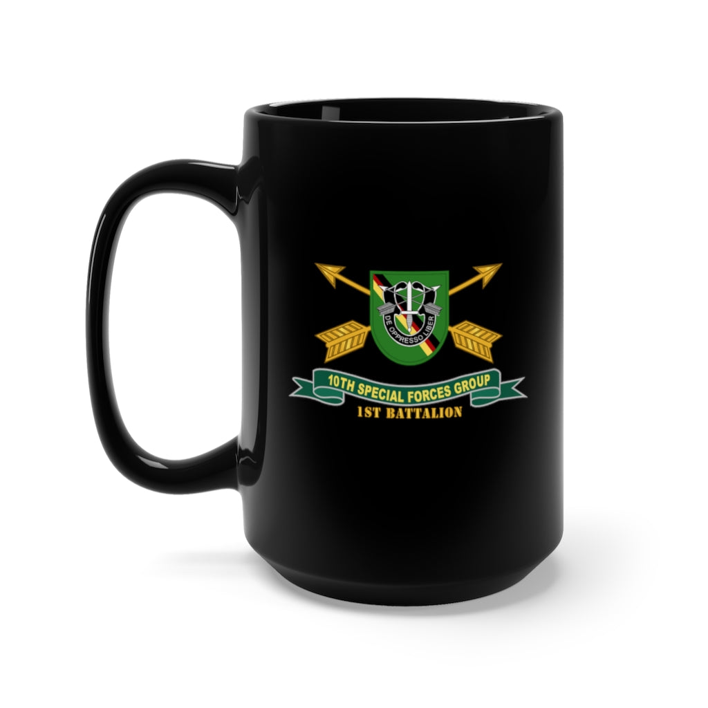 Black Coffee Mug 15oz - Army - 1st Battalion, 10th Special Forces Group - Flash w Br - Ribbon X 300