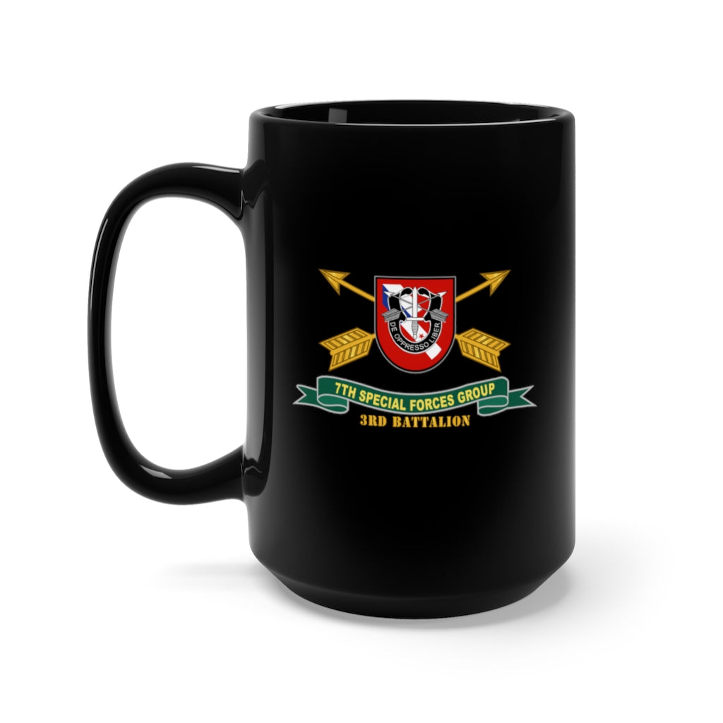 Black Coffee Mug 15oz - Army - 3rd Battalion, 7th Special Forces Group - Flash w Br - Ribbon X 300
