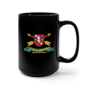 Black Coffee Mug 15oz - Army - 3rd Battalion, 7th Special Forces Group - Flash w Br - Ribbon X 300