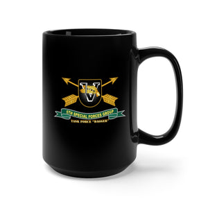 Black Coffee Mug 15oz - Army - 5th Special Forces Group - Flash - TF Dagger w Br - Ribbon X 300