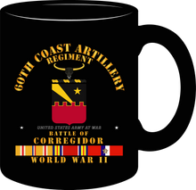 Load image into Gallery viewer, Army - 60th Coast Artillery Regiment - Battle of Corregidor - World War II with WWII Service Ribbons (Pacific Theater) Mug
