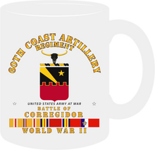 Load image into Gallery viewer, Army - 60th Coast Artillery Regiment - Battle of Corregidor - World War II with WWII Service Ribbons (Pacific Theater) Mug
