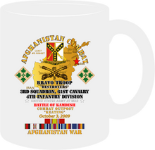 Load image into Gallery viewer, Army - Battle of Kamdesh &quot;COP Keating&quot;, 61st Cavalry with AFGHANISTAN Service Ribbons, &quot;Never Forget&quot; Mug
