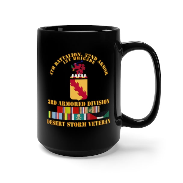 Black Mug 15oz - Army - 4th Bn, 32nd Armor - Desert Storm Veteran