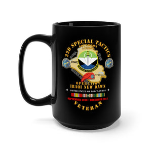 Black Mug 15oz - USAF - 22d Special Tactics Squadron - Opn Iraqi New Dawn - 2011 w IRAQ SVC