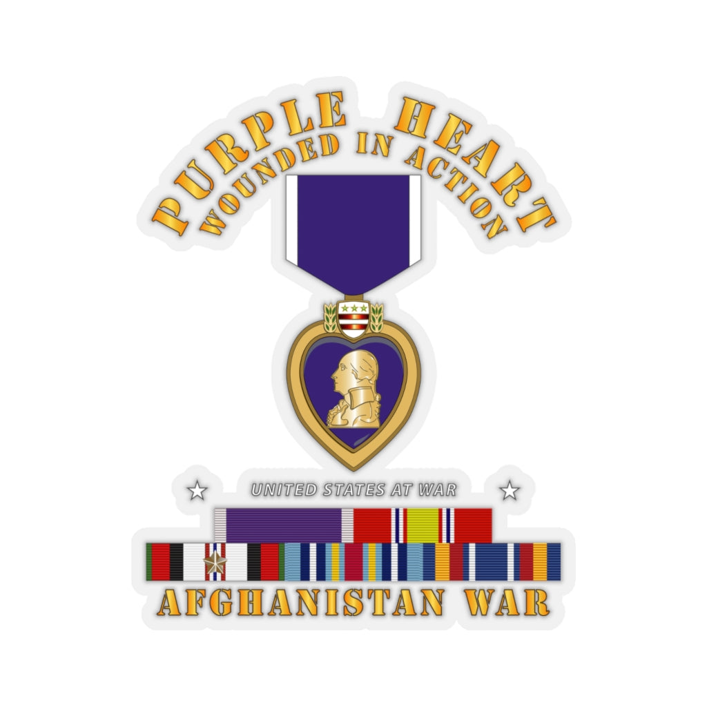 Kiss-Cut Stickers - Purple Heart - WIA w Afghanistan SVC w Purple Heart Ribbon