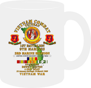 United States Marine Corps - 1st Battalion 9th Marines - 3rd Marine Division - Operation Dewey Canyon with Vietnam Service Ribbons - Mug