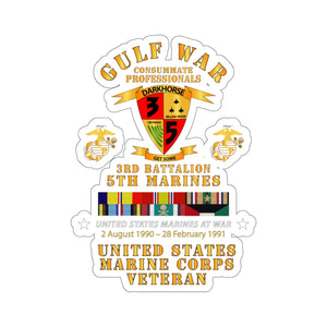 Kiss-Cut Stickers - USMC - Gulf War Veteran - 3rd Bn, 5th Marines w CAR GULF SVC