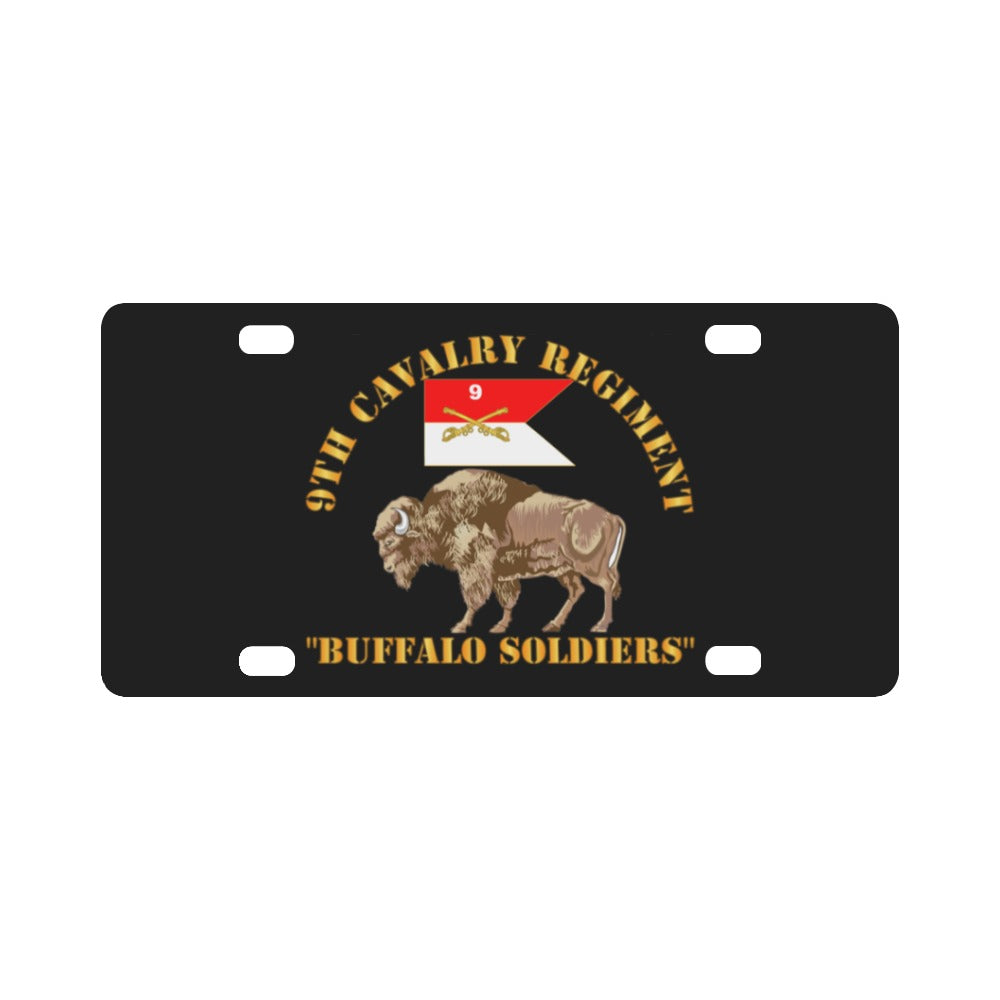 Army - 9th Cavalry Regiment - Buffalo Soldiers w 9th Cav Guidon Classic License Plate