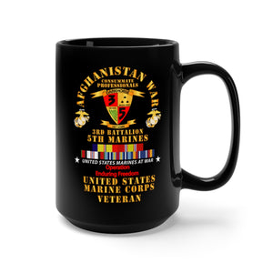 Black Mug 15oz - USMC - Afghanistan War Veteran - 3rd Bn, 5th Marines - OEF w CAR AFGHAN SVC