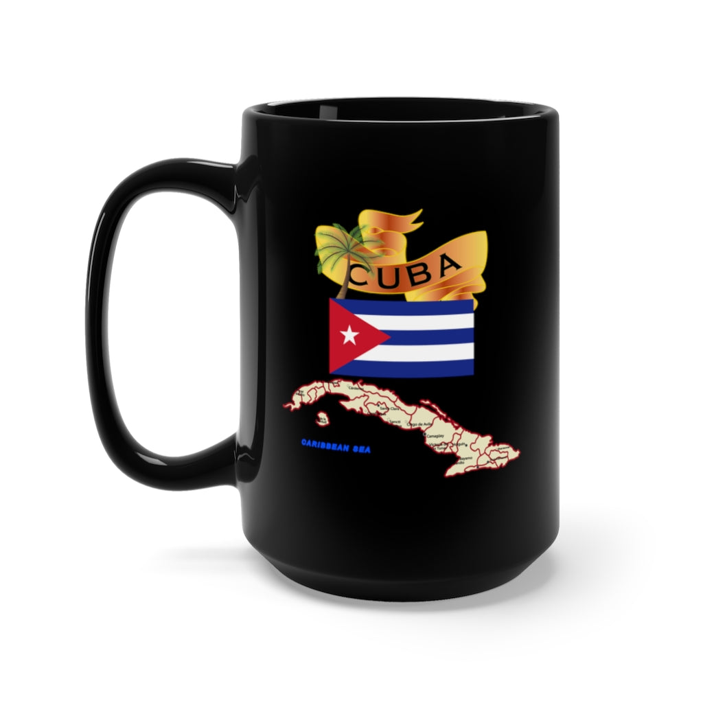 Black Mug 15oz - Cuba - Cuba with Palm and Map X 300