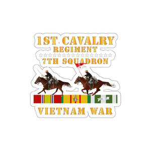 Die-Cut Stickers - 7th Squadron, 1st Cavalry Regiment - Vietnam War wt 2 Cavalry Riders and Vietnam Service Ribbons