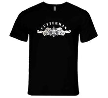 Load image into Gallery viewer, Uscg - Cutterman Badge - Enlisted  - Silver W Top Txt T Shirt
