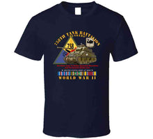 Load image into Gallery viewer, Army - 758th Tank Battalion, &quot;Tuskers&quot;, with Tank, Shoulder Sleeve Insignia, World War II with European Theater Service Ribbons - T Shirt, Premium and Hoodie
