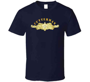 Uscg - Cutterman Badge - Officer - Gold W Top Txt T Shirt