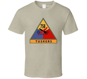 Army - 758th Tank Battalion,"Tuskers", Shoulder Sleeve Insignia with Name Tape - T Shirt, Premium and Hoodie