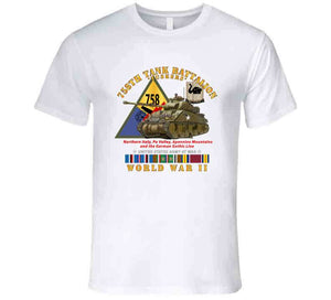 Army - 758th Tank Battalion, "Tuskers", with Tank, Shoulder Sleeve Insignia, World War II with European Theater Service Ribbons - T Shirt, Premium and Hoodie