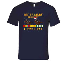 Load image into Gallery viewer, Army - 1st Cavalry Regiment - Vietnam War Wt 2 Cav Riders And Vn Svc X300 T Shirt

