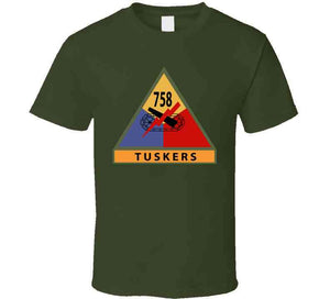 Army - 758th Tank Battalion,"Tuskers", Shoulder Sleeve Insignia with Name Tape - T Shirt, Premium and Hoodie
