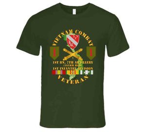 Army - Vietnam Combat Veteran, 1st Battalion, 7th Artillery, 1st Infantry Division with Shoulder Sleeve Insignia - T Shirt, Premium and Hoodie