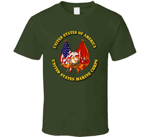 Emblem - US Flag - USMC Colors T Shirt