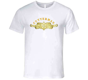 Uscg - Cutterman Badge - Officer - Gold W Top Txt T Shirt