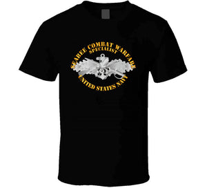 Navy - Seabee Combat Warfare, Specialist Badge, Emblem with Text - T Shirt, Premium and Hoodie