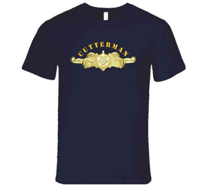 Uscg - Cutterman Badge - Officer - Gold W Top Txt T Shirt