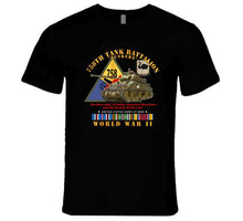 Load image into Gallery viewer, Army - 758th Tank Battalion, &quot;Tuskers&quot;, with Tank, Shoulder Sleeve Insignia, World War II with European Theater Service Ribbons - T Shirt, Premium and Hoodie
