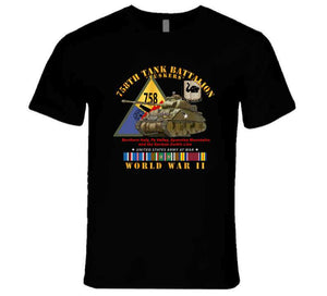 Army - 758th Tank Battalion, "Tuskers", with Tank, Shoulder Sleeve Insignia, World War II with European Theater Service Ribbons - T Shirt, Premium and Hoodie