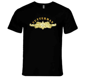 Uscg - Cutterman Badge - Officer - Gold W Top Txt T Shirt