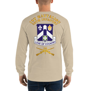 Men’s Long Sleeve Shirt - B Co, 1st Battalion, 58th Infantry Guidon Front, Crest Back with 1/58 Branch