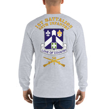 Load image into Gallery viewer, Men’s Long Sleeve Shirt - B Co, 1st Battalion, 58th Infantry Guidon Front, Crest Back with 1/58 Branch
