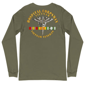 Unisex Long Sleeve Tee Navy - Hospital Corpsman w Vietnam Service Ribbons - Printed on the Back