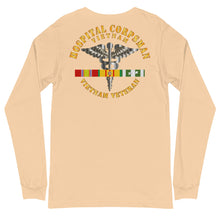 Load image into Gallery viewer, Unisex Long Sleeve Tee Navy - Hospital Corpsman w Vietnam Service Ribbons - Printed on the Back
