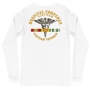 Unisex Long Sleeve Tee Navy - Hospital Corpsman w Vietnam Service Ribbons - Printed on the Back