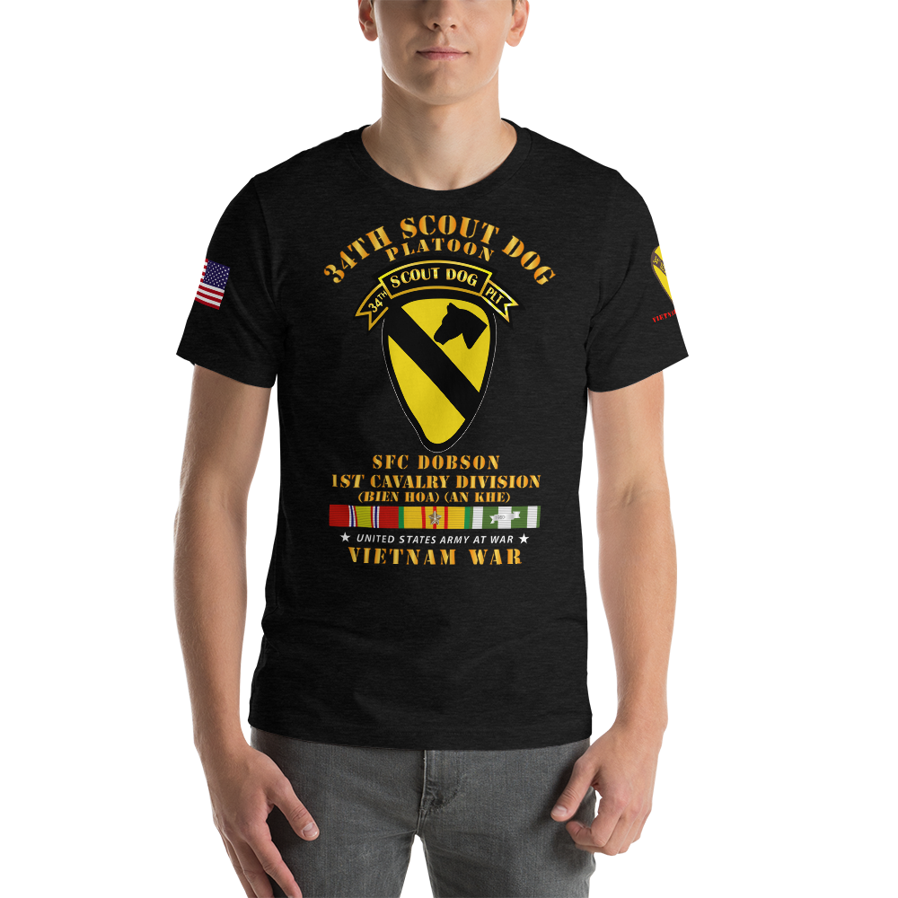 Short-Sleeve Unisex T-Shirt - 34th Scout Dog Plt - Vietnam War Vet SFC Dobson